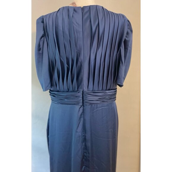 IEENA FOR MAC DUGGAL Blue Puff Sleeve Pleated Bodice Draped Gown Size 12 - Picture 6 of 12